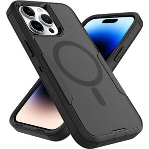 for iPhone 14 Pro Max Case, Compatible with MagSafe, Heavy Duty Shockproof Protective Phone Case with Dual Layer Protection (Black)