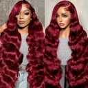 28 Inch Burgundy Wig Human Hair 13x6 HD Transparent Lace Body 99J Red Human Hair Wig Colored Reddish Brown Lace Frontal Wigs 180% Density Pre Plucked