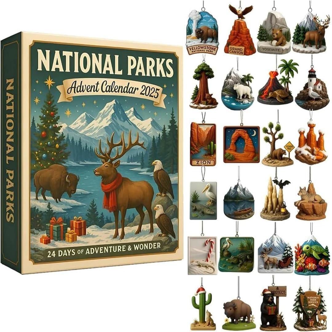 National Parks Advent Calendar 2025, 24 Days Christmas Countdown Calendar with Collectible Ornaments of Americas National Parks, Wildlife & Landscapes, Gift for Nature Lovers & Families