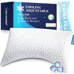 Side Sleeper Pillows for Adults, Cervical Pillow for Side Sleepers Neck and Shoulder Pain Relief, Cooling Ergonomic Crescent Neck Pillow Adjustable Shredded Memory Foam Pillows Queen Size Set of 1