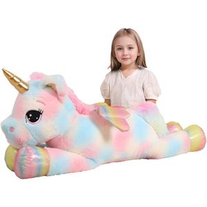 44 Inch Giant Color Unicorn Stuffed Animal Pillow, Cute Soft Big Unicorn with Rainbow Wings Large Plush Toy, Gifts for Girlfriend Girl Boy Kids Christmas Birthday Valentines