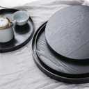 Round Solid Wood Serving Tray Extra Large Tea Coffee Snack Food Meals Serving Plate Non-Slip Kitchen Party Bar Server Ottoman Tray Breakfast Tray with Raised Edges (13inch/33cm) Black