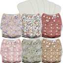 Mama Koala 3.0 Pocket Cloth Diapers for Babies with AWJ Lining, 6 Pack with 6 5-Layer Natural Cloth Diaper Inserts - Reusable and Washable Pocket Diapers(A-Wild Flowers)
