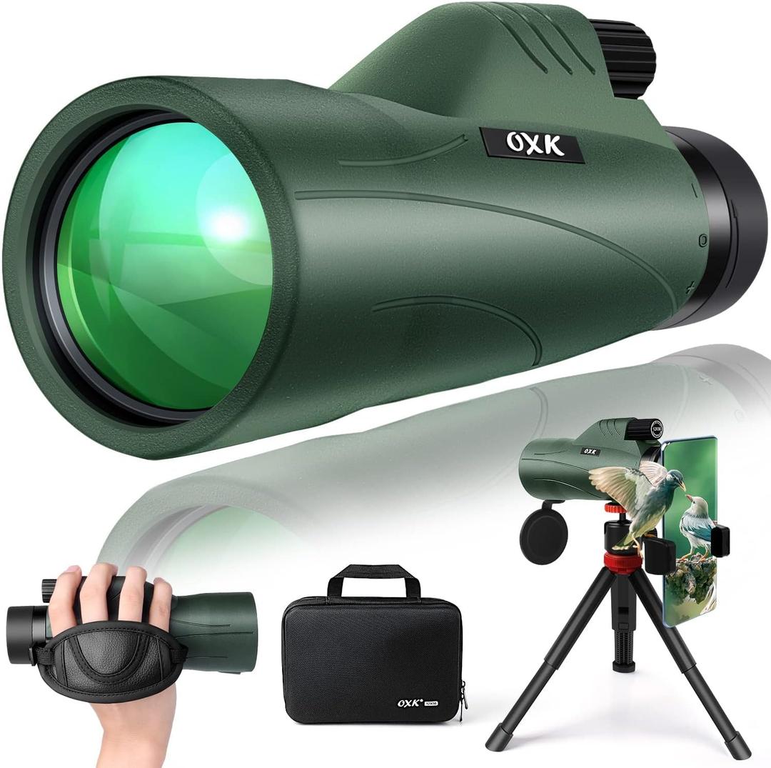 12x56 High Power Monocular Telescope for Adults | Comes with Smartphone Adapter Tripod Travel Bag | Bird Watching Hunting Hiking Camping Gift - Green