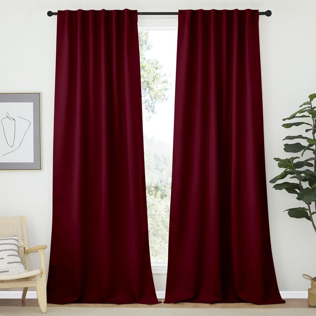 NICETOWN Bedroom Blackout Curtain Panels - (Wine Red Color) 52 x 120 inch, 2 PCs, Insulating Energy Saving Solid Rod Pocket Blackout Drapes for Hall, Villa
