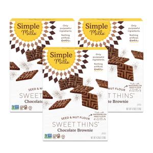 Simple Mills Sweet Thins Cookies, Seed and Nut Flour, Chocolate Brownie - Gluten Free, Paleo Friendly, Healthy Snacks, 4.25 Ounce (Pack of 3) (EXP 12/09/25)