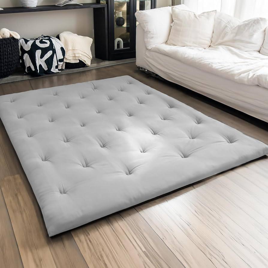 ZonLi Japanese Floor Futon Mattress Full Size 54"x 80",100% Cotton 4'' Thicken Tatami Mattress,Foldable Sleeping Pad,Portable Dormitory Tatami Mat,Roll Up Floor Lounger Bed for Adult (Grey)