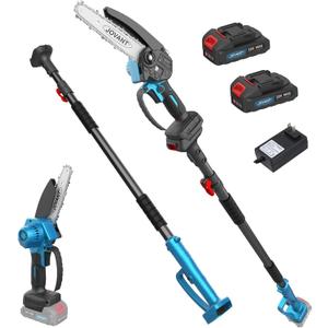 Electric Pole Saws for Tree Trimming, 6 Inch Mini Chainsaw Cordless 2-in-1 Pole Saw Battery Powered Tree Trimmer, Hand Held Chainsaw Long Bar Tree Branch Cutter, Wood Cutting Tools with 2 Batteries (Light Blue)