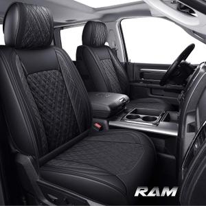 YIERTAI Car Seat Covers for Dodge Ram Fit 2009-2026 1500 2010-2026 2500 3500 Classic Bighorn Longhorn Laramie Tradesman Truck Black Full Set