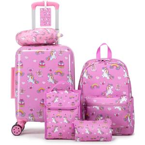 Rosamo Kid’s Luggage Set 6 Piece Suitcase Set 16’’ Hardside Luggage with Spinner Wheels Girls Boys Carry on Luggage Travel Rolling Luggage Airline Approved