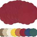 AHHFSMEI Round Faux Linen Placemats Set of 6 Waterproof Table Mats Heat Resistant Non-Slip and Stain Proof for Kitchen Dining Elegant Decor (Burgendy red,6)