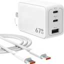 67W USB C Charger, GaN PPS 3-Port Fast Compact Foldable USB C Charger Block for MacBook, iPad Pro, Galaxy S24, iPhone 16/15 and More