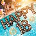 9 Pcs Happy 18 Pool Float Letters, 20" Large Inflatable Black Gold Glitter Birthday Decorations with 2 Beach Ball 18th Birthday Pool Party Supplies for Teens & Adults