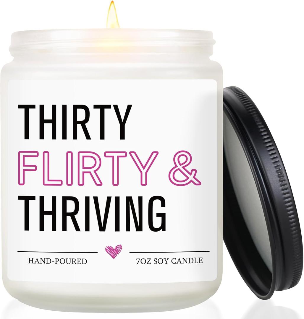 30th Birthday Gifts for Women, 1996 30th Birthday Decorations Idea for Her Him, Thirty Flirty and Thriving Decoration Candle, 30 Year Old Bday Gifts for Sister Daughter Friend Bestie Coworker Wife