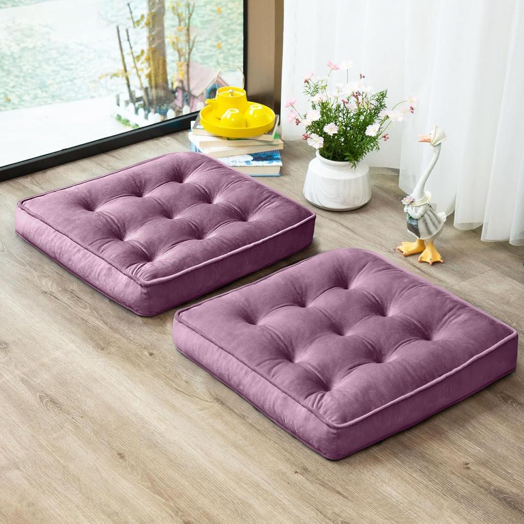 1 MIDDLE ONE Floor Pillow Set of 2, Memory Foam Meditation Cushion, Floor Cushions for Adults Sitting, Large Square Seat Cushions for Yoga, Living Room, 20x20 Inch (Purple)