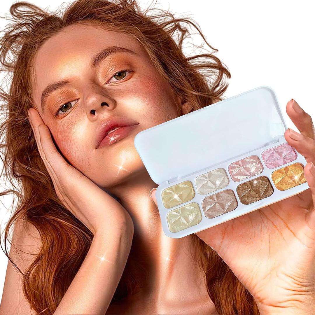8 Colors Highlighter Makeup Palette, Glitter Eyeshadow Palette Facial Contour Brightening Blush Makeup Shimmer Glitter Highlighter Bronzer Palette Highlighters Cosmetics