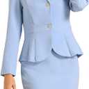 Allegra K Skirt Suit Sets for Women's 2 Piece Formal Office Notched Lapel Peplum Jacket Blazer Pencil Skirts Set (Light Blue), XS