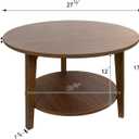 2-Tier Round Coffee Table, 28‘’ Wood Nesting Side Table with Storage Shelf, Natural Walnut Wood Tables for Living Room, Space Saving Accent Table, 28x28x18''