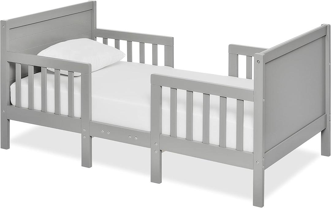 Dream On Me Hudson 3-in-1 Convertible Toddler Bed, 4 Safety Guard Rails, Low-to-Floor Design, Greenguard Gold & BSA Certified, Solid New Zealand Pinewood, Converts to Chairs & Table Cool Grey