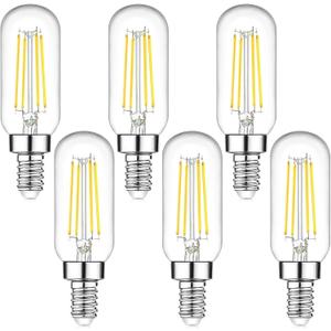 Dimmable E12 Candelabra LED Bulbs 60W Equivalent 6W 600lm, T6 Edison Light Bulbs, 5000K Daylight White, Clear Filament Chandelier LED Bulbs, Small Vintage Bulbs for Ceiling Light Fan, 6-Pack