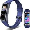 Fitness Tracker, 24/7 Heart Rate Blood Oxygen Blood Pressure Body Temp Monitor Sleep Calorie Tracker with 1.1" AMOLED Touch Color Screen Pedometer Smart Watch Waterproof for Women Men (Blue)