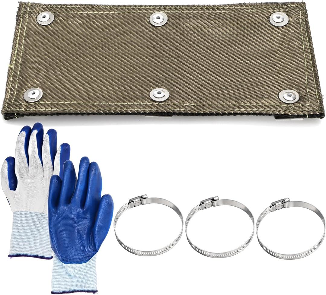 Coloch Titanium Pipe Shield, 6x12 Exhaust Heat Shield Protector with Clamps & Gloves Two-Layer Pipe Heat Insulation Protection up to 1200F, for Pipes, Automotive, Motorcycle
