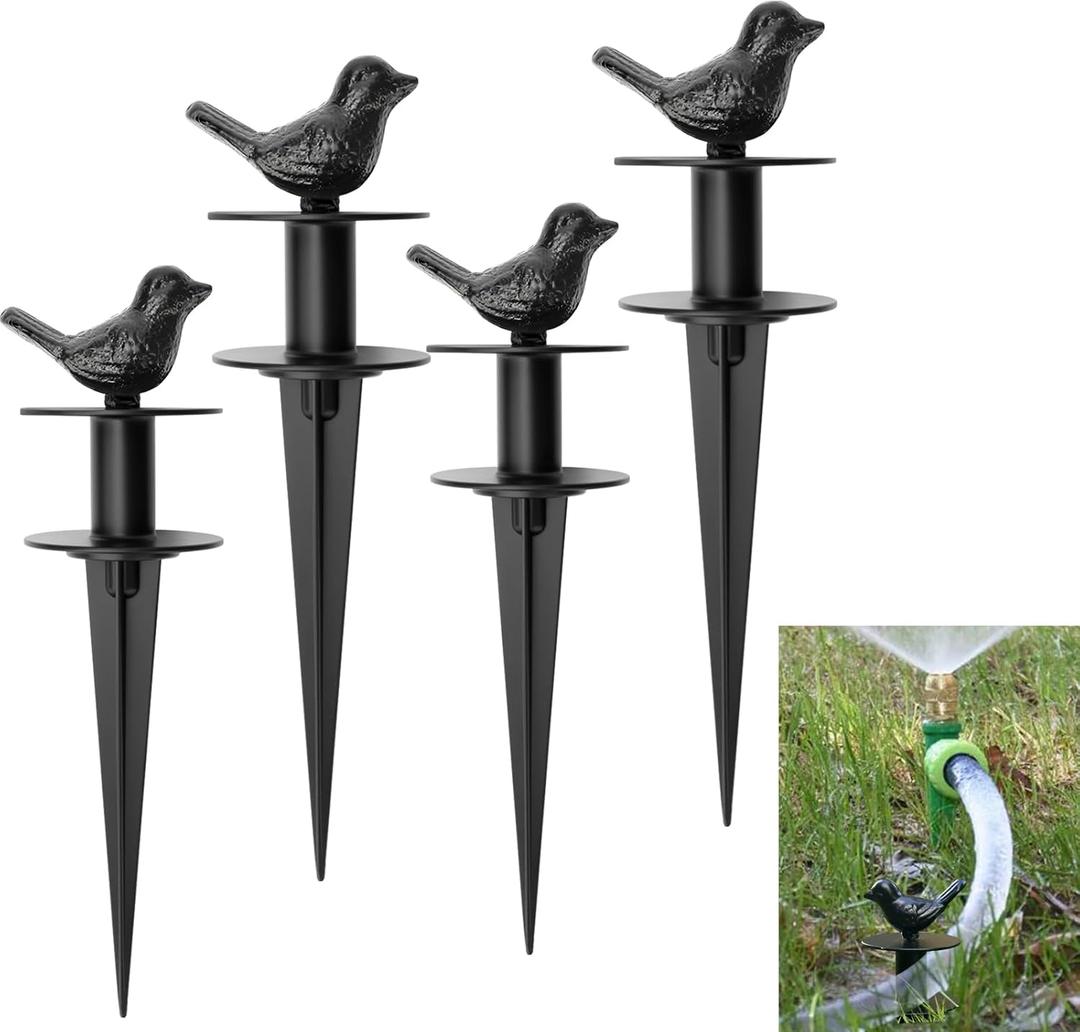 4 Pack Garden Hose Guide Stake Metal Spike 12 Inch Heavy Duty Hose Support Spike with Bird Design Protect for Outside Flower Beds Plant Yard Garden