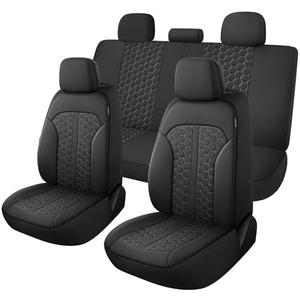 YGL Luxury PU Leather Car Seat Covers Full Set, Anti-Stain Interior Protector.Waterproof Auto Seat Covers for Cars,Trucks,Van,SUV,Pickup,Airbag Compatible (Black/Gray Line)