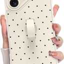 KANGHAR Compatible with iPhone 17 Case 2025, Silicone Spot Cute Pattern, Wristband Kickstand Camera Protection Soft Slim Cover for Girls Women -White