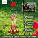 Kingsyard Glass Hummingbird Feeders for Outdoors Hanging, 25 oz Leak Proof Hummingbird Feeder with Ant Moat & 6 Bee Proof Feeding Ports, Red