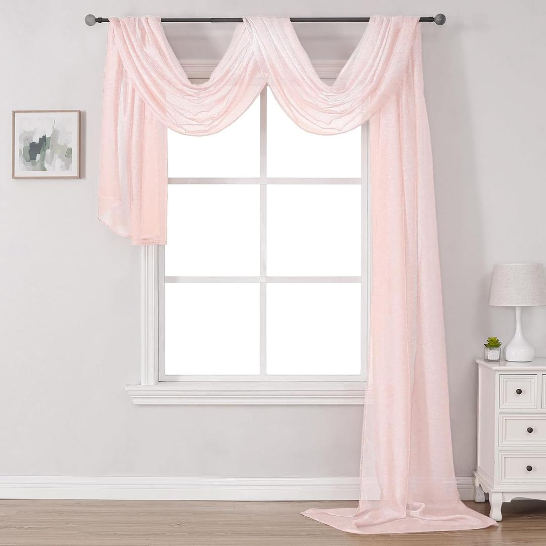 DONREN Peach Pink Sheer Window Scarf for Girls Party - Luxury Soft Semi Sheer Scarf for Wedding (1 Panel,52 Inch by 216 Inch Length)