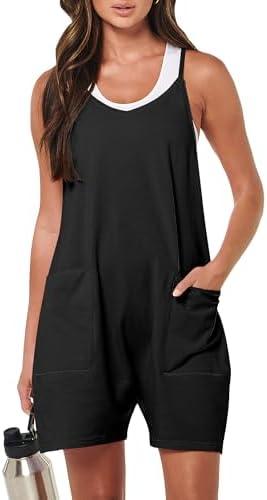 ANRABESS Womens Rompers Summer Casual Loose Sleeveless Overalls Spaghetti Strap Shorts Jumpsuit 2025 Beach Vacation Outfits. Size L