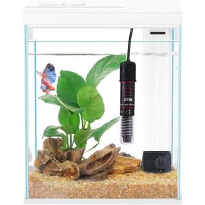 2 Gallon Glass Betta Fish Tank with Heater Filter and Light, Self-Cleaning Small Fish Tank Starter Kits. (White)