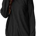 Wihion Women Oversized Long Sleeve T-Shirts Cotton Casual Crewneck Solid Tunic Tops with Pocket, L