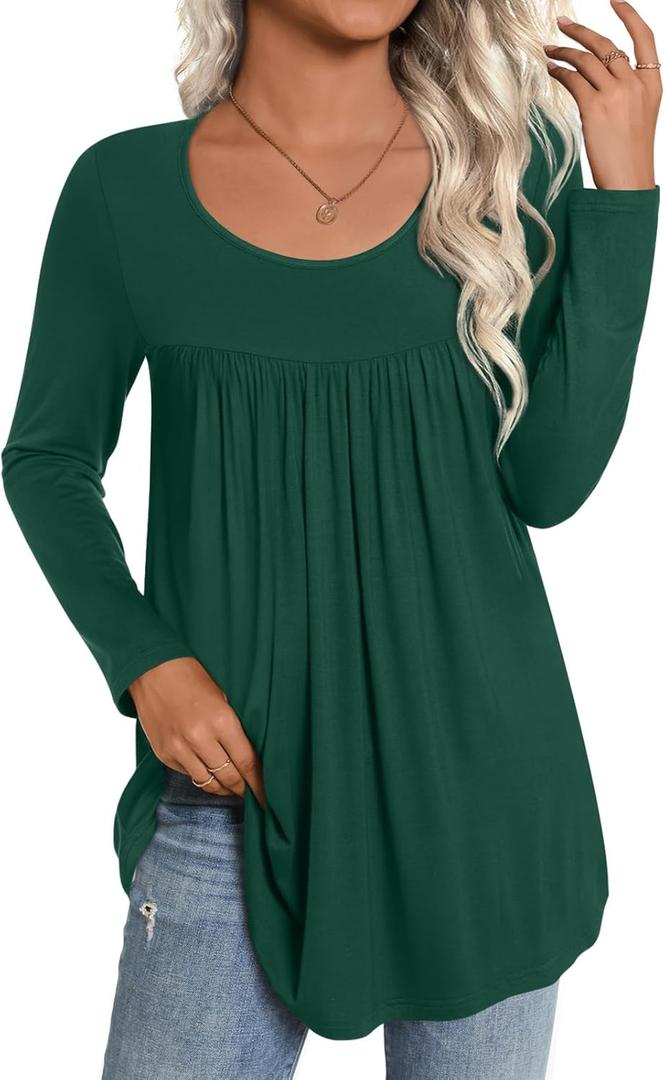 CATHY Womens Long Sleeve Casual Tunic Tops Fall Fashion 2026 Loose Fit Dressy to Wear with Leggings Winter Elastic Shirts (Green)