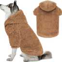 Fuzzy Dog Hoodie Dog Sweaters for Large Dogs Soft Double-Sided Plush Fleece Pet Sweater Pet Clothes Coats Hoodie Sherpa Hooded Sweatshirt(Coffee-XXL)