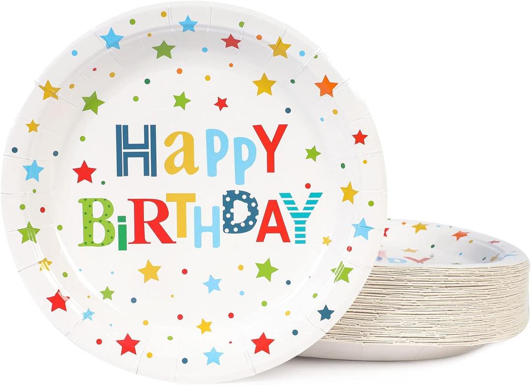 Happy Birthday Party Plates, 9inch-50pcs, Birthday Party Paper Plates, for Decorations