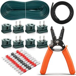 SPT-2 18/2 Christmas Electrical Wire with 8 Vampire Plug 10 Heat Shrink Terminal 39''Heat Shrink Tubing Stripper 18 AWG 2 Conductor Low Voltage Landscape Wire Extension for Outdoor Light(Green,50ft)