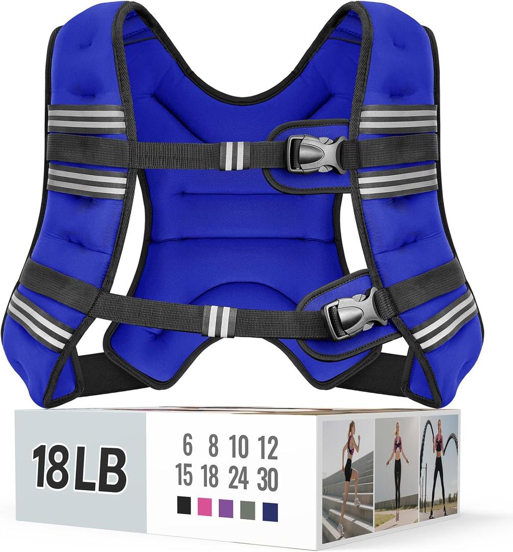 Weighted Vest for Women & Men with Reflective Stripe and Adjustable Buckle, Comfortable & Durable Rucking Vest for Walking, Running & Strength Training (18 lb, Blue)