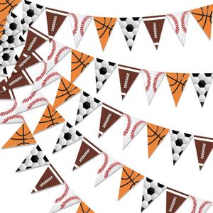 5Pcs Sports Pennant Banners Flags - Sports Theme Football Baseball Basketball Triangle Garland Flags Birthday Baby Shower Party Decorations for Boys (Black)