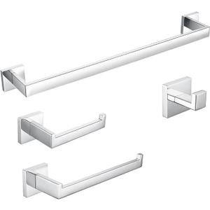 BAGNOLUX Bathroom Hardware Set 4 Pieces, Bath Towel Holder Set SUS304 Stainless Steel, Towel Bar Rack Set for Wall Mounted, Square Bathroom Accessories Set Fixture Heavy Duty Polished Chrome