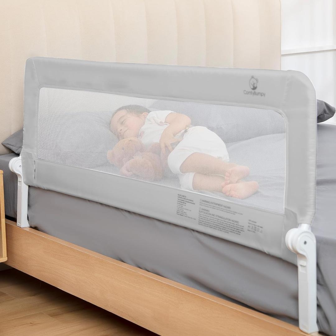 ComfyBumpy 1-Pack Bed Rail for Toddlers 55.5" L x 23.5" H | Extra Tall Toddler Bed Rails for Twin, Full, Queen & King Mattress Size | Swing Down Rail Guard | Mattress Side Rail for Kids | Gray