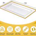 Uiifan 30 Pcs Plastic Serving Tray Bulk White Gold Rim Elegant Rectangle Disposable Plastic Dessert Table Display Set Serving Trays Platter for Weddings Birthday Party Food Fruit Dessert 8 x 13 Inch