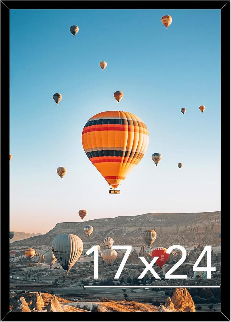 17x24 Picture Frame Black for Poster Photo Picture, Horizontal and Vertical Formats for Wall Hanging, 17 x 24 Wall Gallery Poster Photo Frame for 17 by 24 Photos Posters, Black
