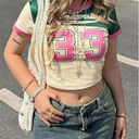 RoseSeek Women's Retro Jersey Shirts Number Graphic Short Sleeve Crop Tops Crewneck Tight T Shirt Streetwear