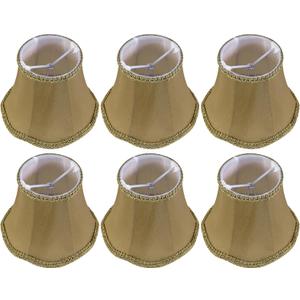 GO&SO 6-Pack Dark Tan Silk Chandelier Lamp Shades with Dark Tan Petal Trim,(3.15"x5.5"x4.72") Small Lamp Shades Clip on Bulb for Chandelier/Table/Wall Lights,Nordic Style Fabric Bell Lamps Shade