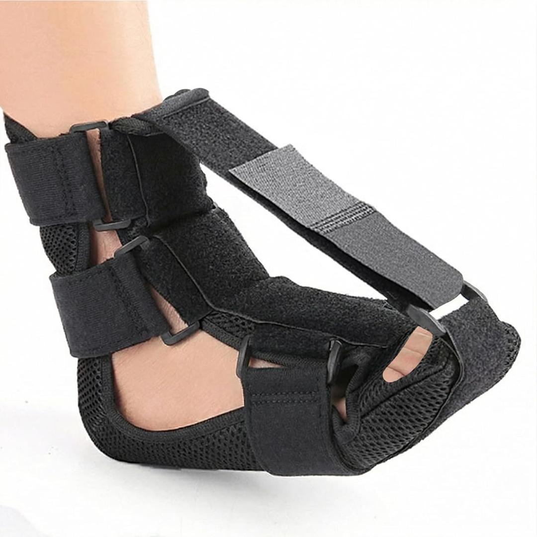 Plantar Fasciitis Night Foot Brace for Heel Pain Relief, Soft Adjustable Foot Drop Support to Stretch Achilles Tendon, Reduce Morning Foot Pain, Improve Foot Alignment While Sleeping (1PC, Large) (Black)