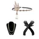Wiggy Mermaid Black Finger Wave Wig 1920s Flapper Wigs with Headband Necklace Gloves Accessories for Roaring 20s 30s Costume Party