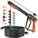 FIXFANS Pressure Washer Gun and Hose Kit, 25 FT High Power Washer Hose with Replacement Wand Extension, 5 Nozzle Tips, M22 Fitting