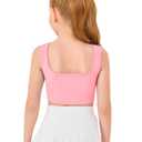 Haloumoning Girls Training Bra Sports Bra Kids Athletic Seamless Ribbed Stretchy Crop Tops Dance Yoga 5-14 Years Pink